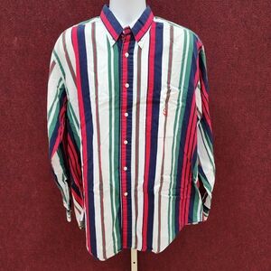 Vintage 90s Nautica Long Sleeve Button Down Shirt Striped Made In USA Large